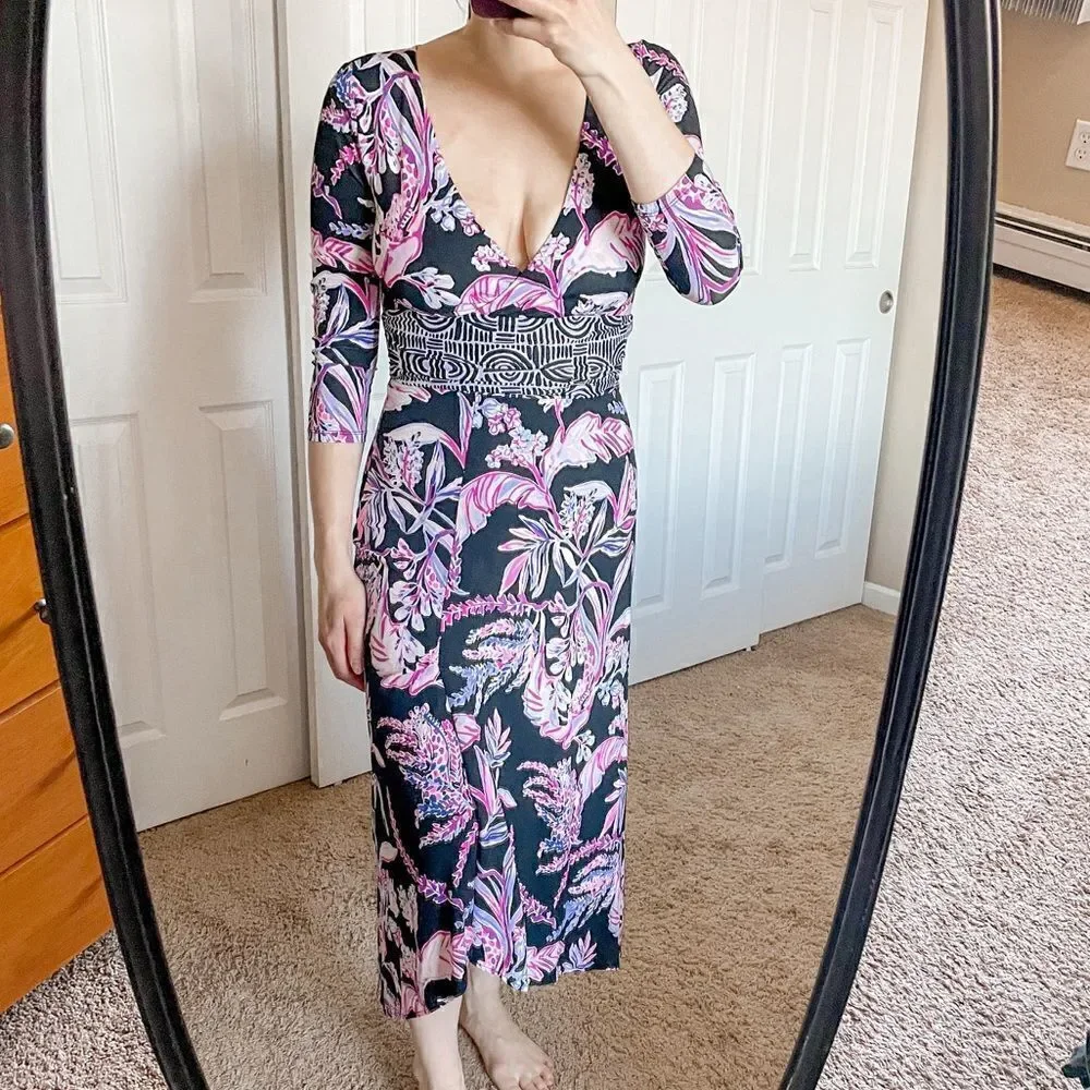 Lilly Pulitzer Fleuris Midi Dress Onyx Wild Within XS